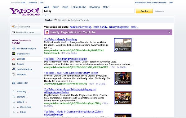 Suchmaschine Yahoo - Neue Optik